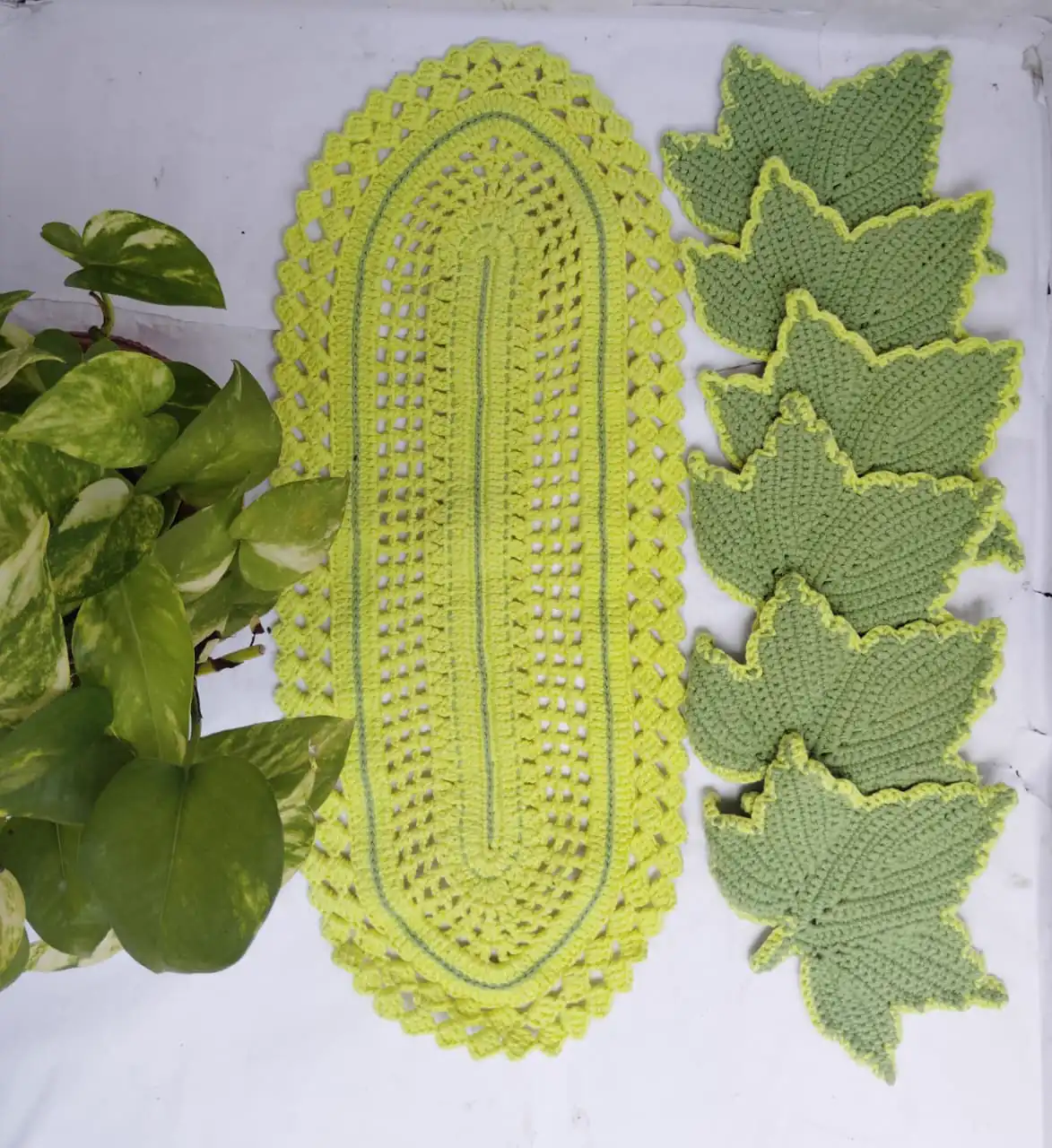 Leaf Crochet Table Runner & Tea Coaster Set - View 1